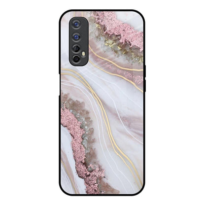 Pink & Gold Gllitter Marble Realme 7 Glass Back Cover Online