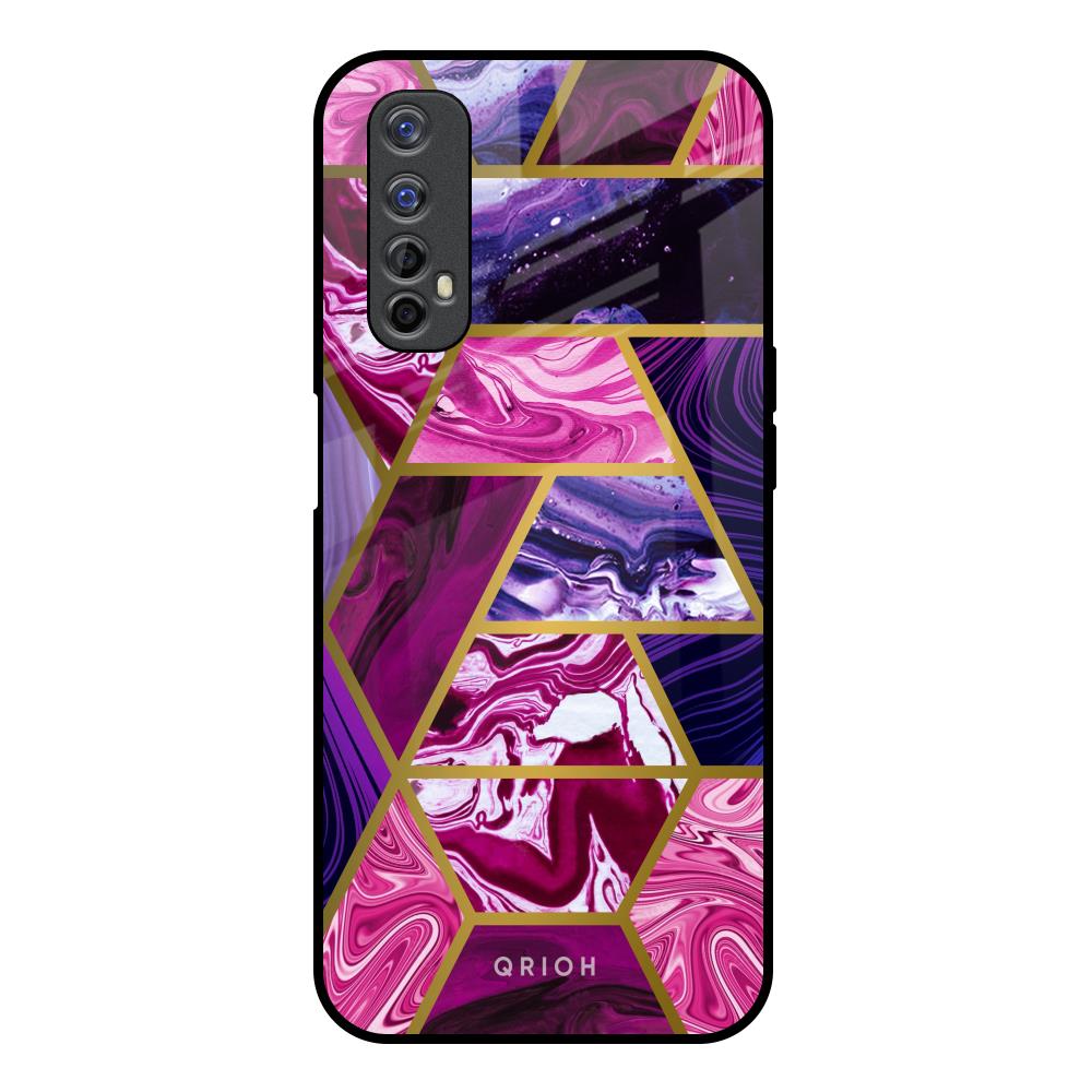Electroplated Geometric Marble Realme 7 Glass Back Cover Online
