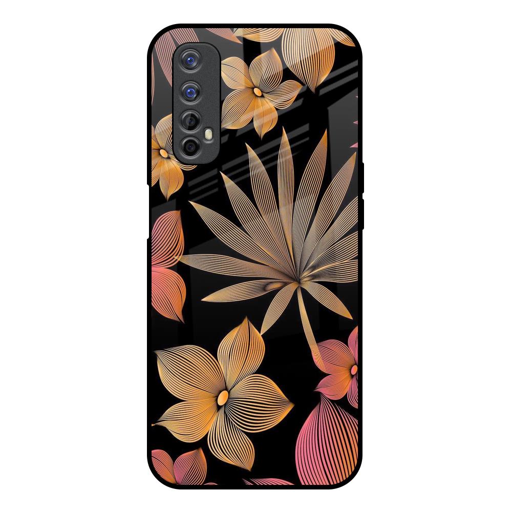 Lines Pattern Flowers Realme 7 Glass Back Cover Online