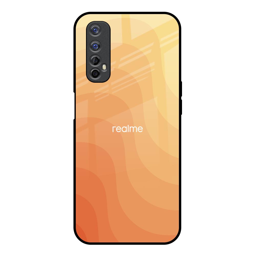 Orange Curve Pattern Realme 7 Glass Back Cover Online