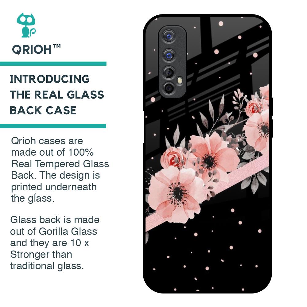 Floral Black Band Glass Case For Realme 7