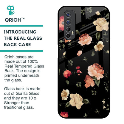 Black Spring Floral Glass Case for Realme 7