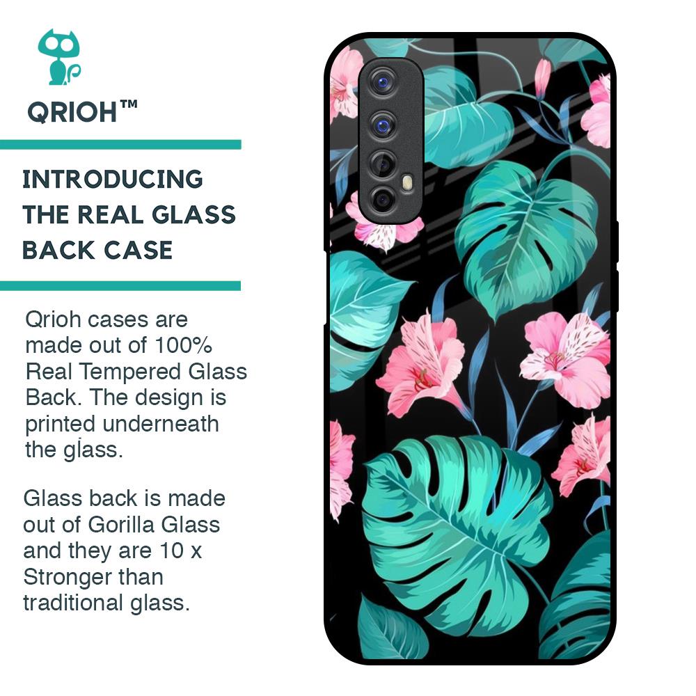 Tropical Leaves & Pink Flowers Glass Case for Realme 7