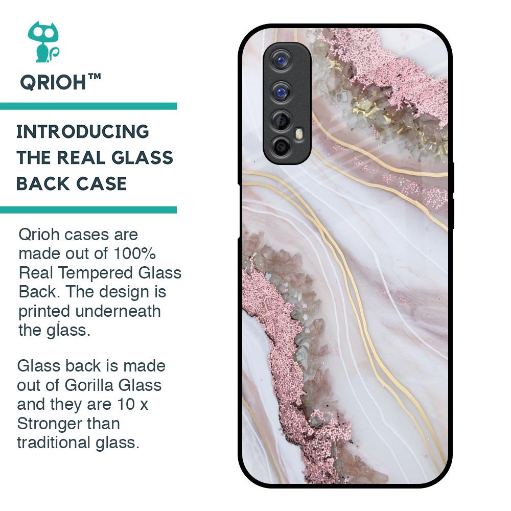 Pink & Gold Gllitter Marble Glass Case for Realme 7