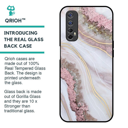 Pink & Gold Gllitter Marble Glass Case for Realme 7