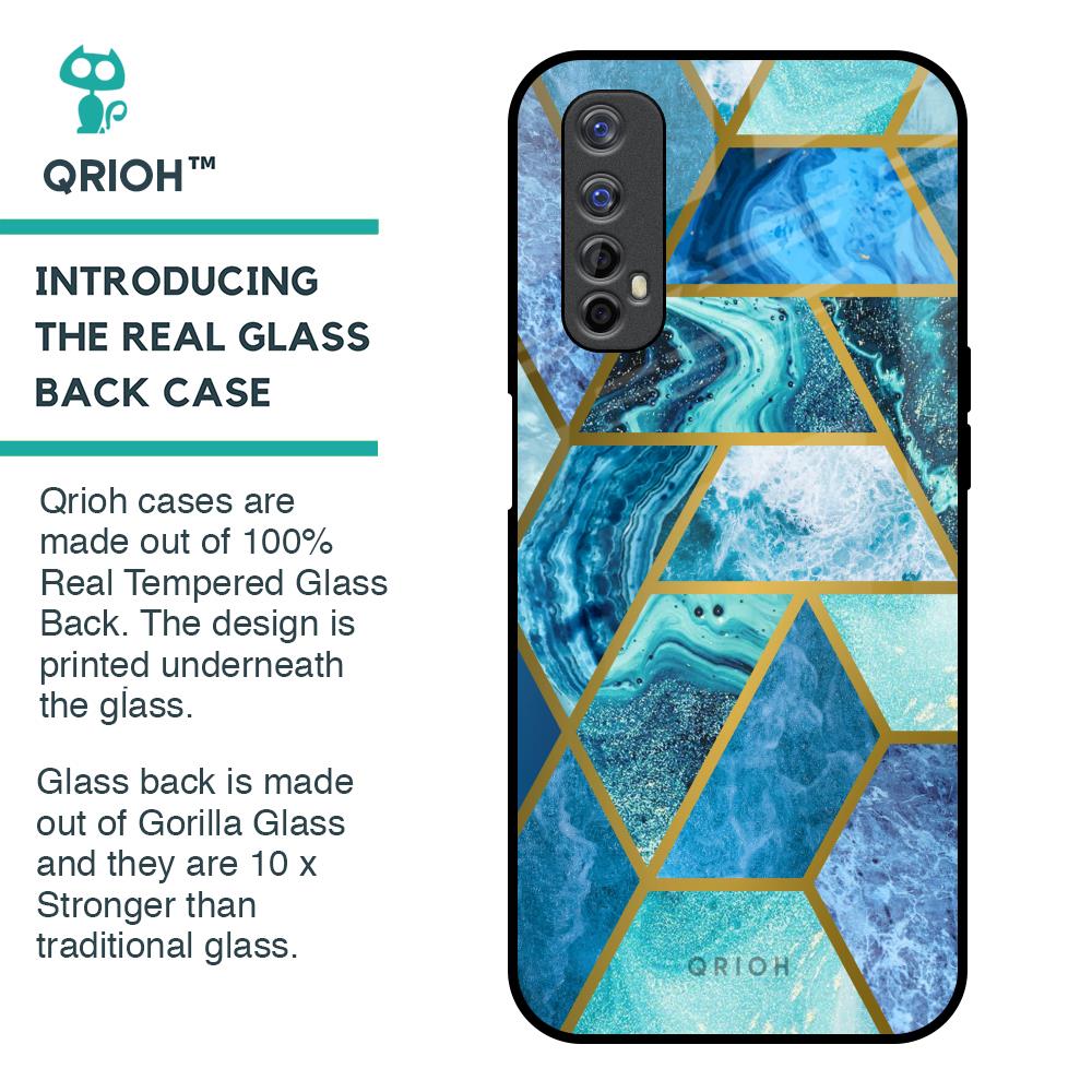 Turquoise Geometrical Marble Glass Case for Realme 7