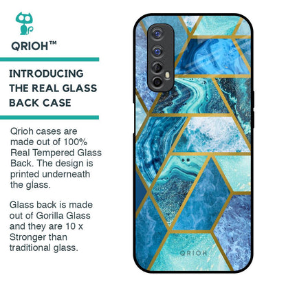 Turquoise Geometrical Marble Glass Case for Realme 7