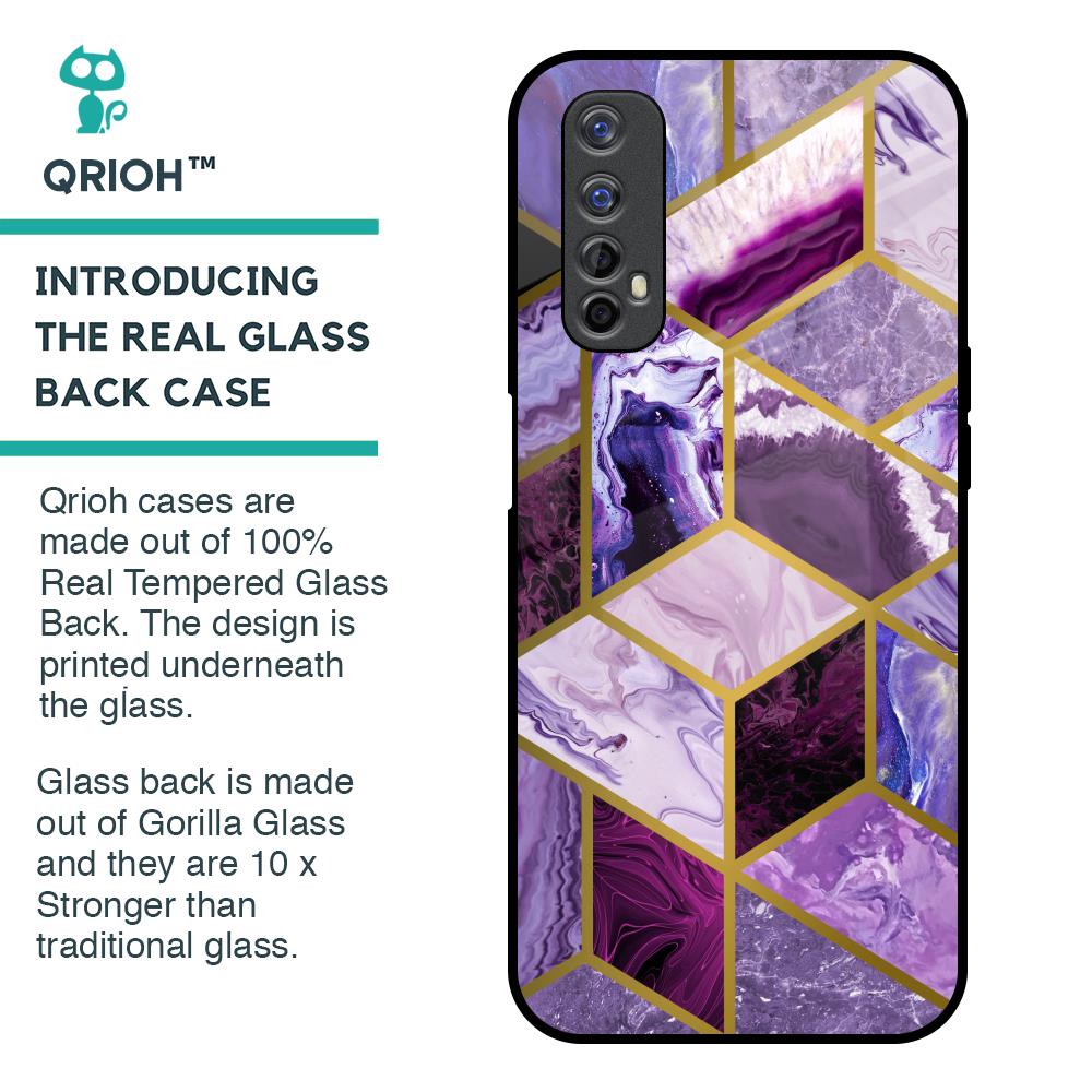 Purple Rhombus Marble Glass Case for Realme 7