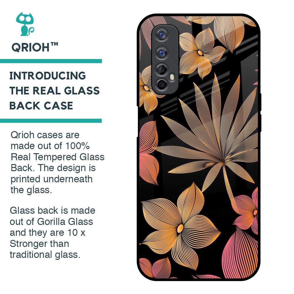 Lines Pattern Flowers Glass Case for Realme 7