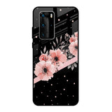 Floral Black Band Huawei P40 Pro Glass Back Cover Online