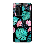 Tropical Leaves & Pink Flowers Huawei P40 Pro Glass Back Cover Online