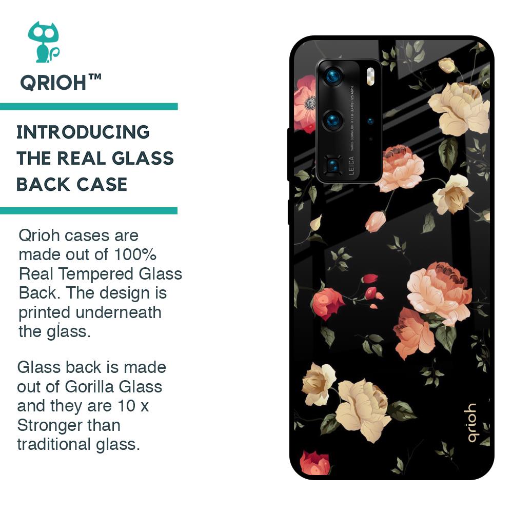 Black Spring Floral Glass Case for Huawei P40 Pro