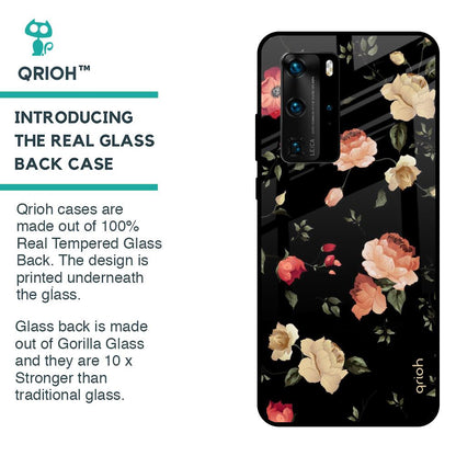Black Spring Floral Glass Case for Huawei P40 Pro