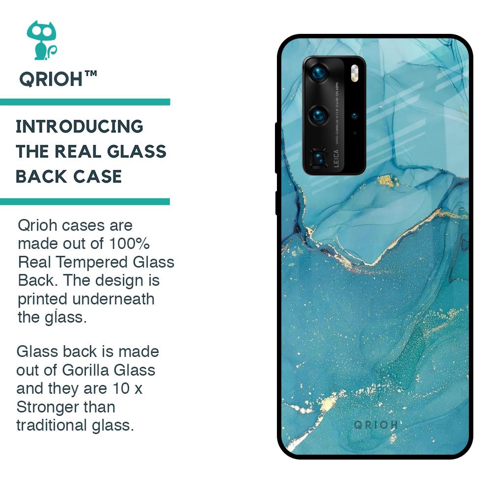 Blue Golden Glitter Glass Case for Huawei P40 Pro