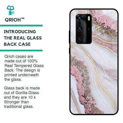 Pink & Gold Gllitter Marble Glass Case for Huawei P40 Pro