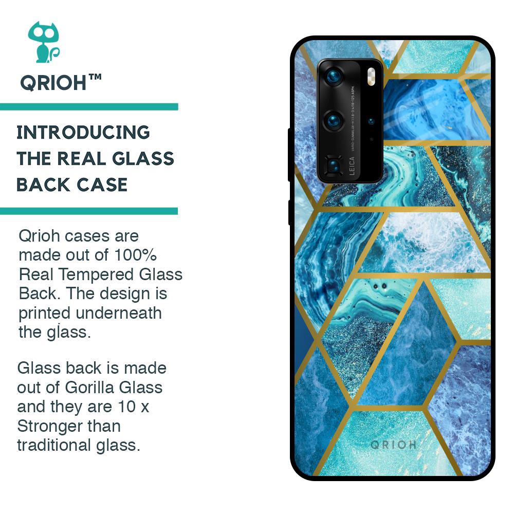 Turquoise Geometrical Marble Glass Case for Huawei P40 Pro