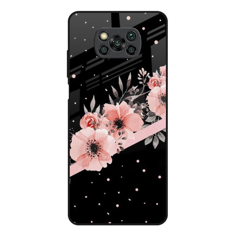 Floral Black Band Poco X3 Glass Back Cover Online