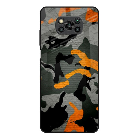 Camouflage Orange Poco X3 Glass Back Cover Online