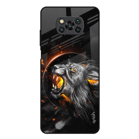 Aggressive Lion Poco X3 Glass Back Cover Online