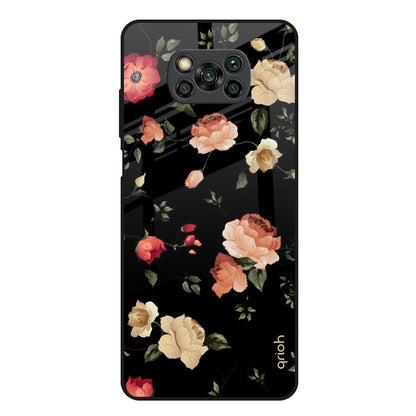 Black Spring Floral Poco X3 Glass Back Cover Online