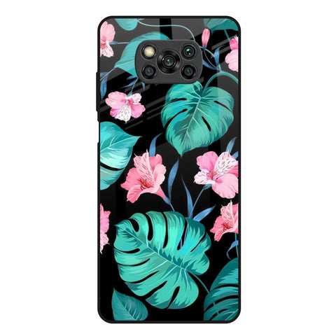 Tropical Leaves & Pink Flowers Poco X3 Glass Back Cover Online