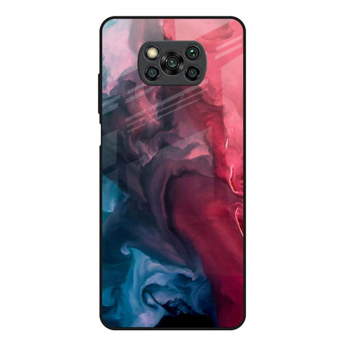 Blue & Red Smoke Poco X3 Glass Back Cover Online