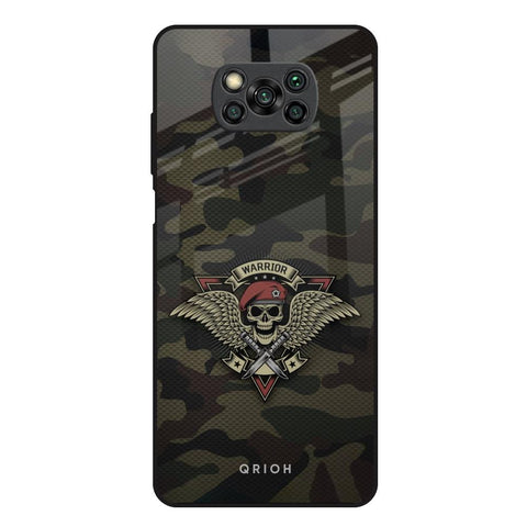 Army Warrior Poco X3 Glass Back Cover Online