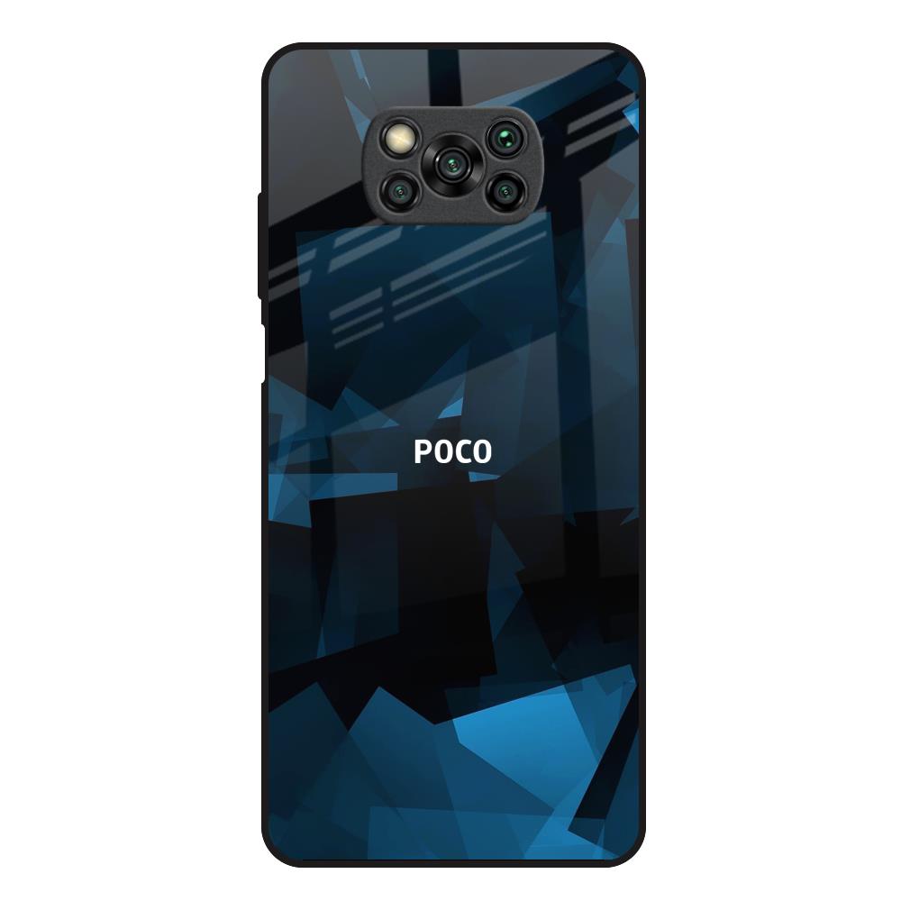 Polygonal Blue Box Poco X3 Glass Back Cover Online