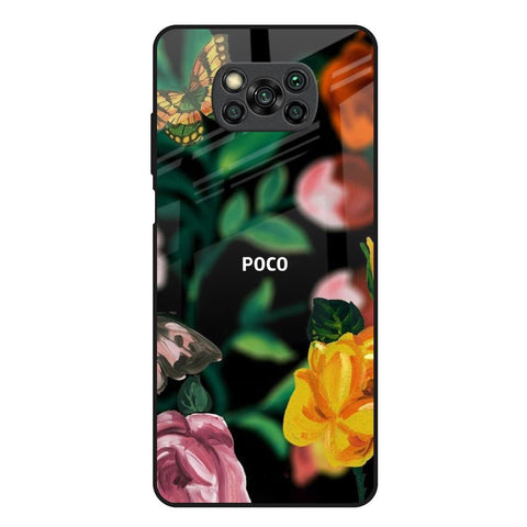 Flowers & Butterfly Poco X3 Glass Back Cover Online