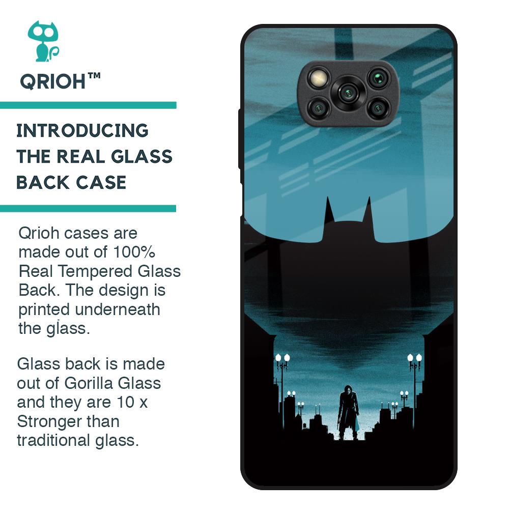 Cyan Bat Glass Case for Poco X3