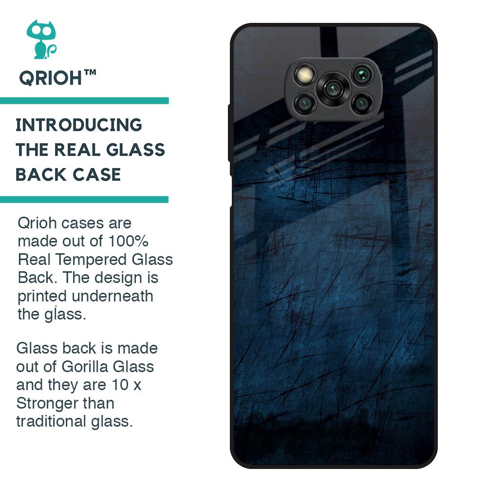 Dark Blue Grunge Glass Case for Poco X3