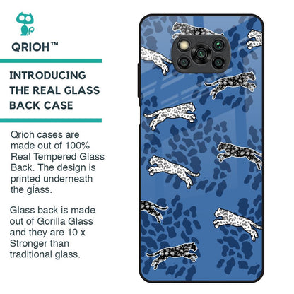 Blue Cheetah Glass Case for Poco X3