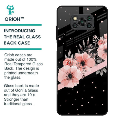 Floral Black Band Glass Case For Poco X3