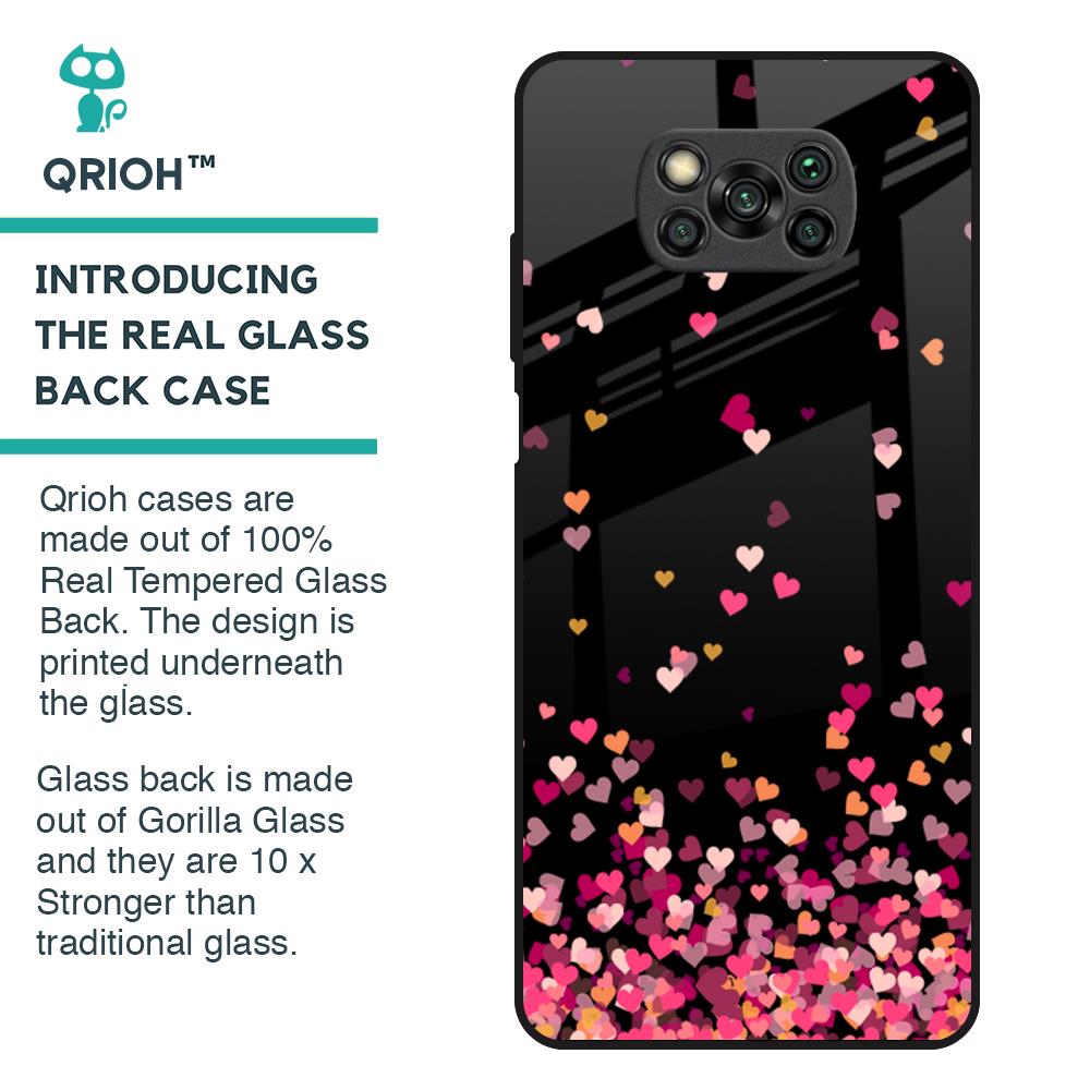Heart Rain Fall Glass Case For Poco X3