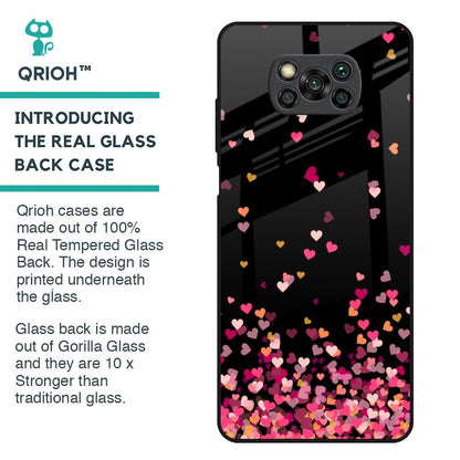 Heart Rain Fall Glass Case For Poco X3