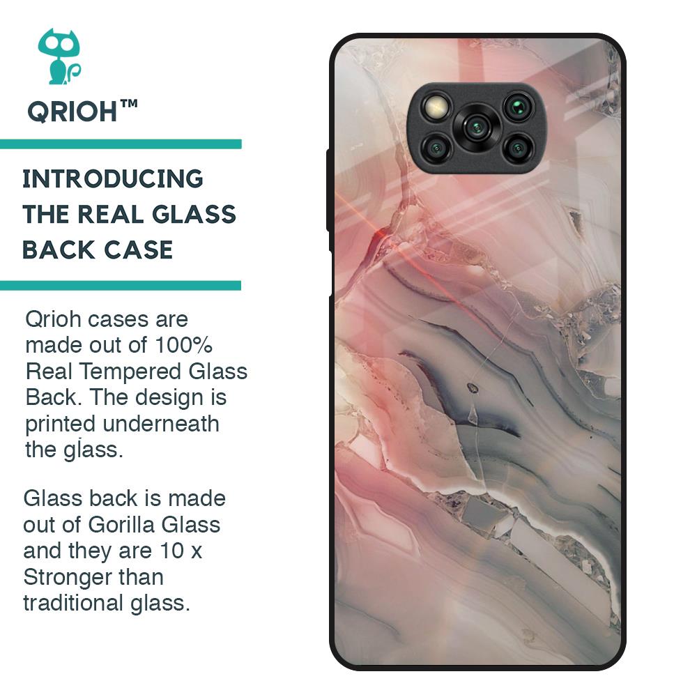 Pink And Grey Marble Glass Case For Poco X3