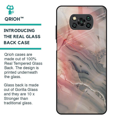 Pink And Grey Marble Glass Case For Poco X3