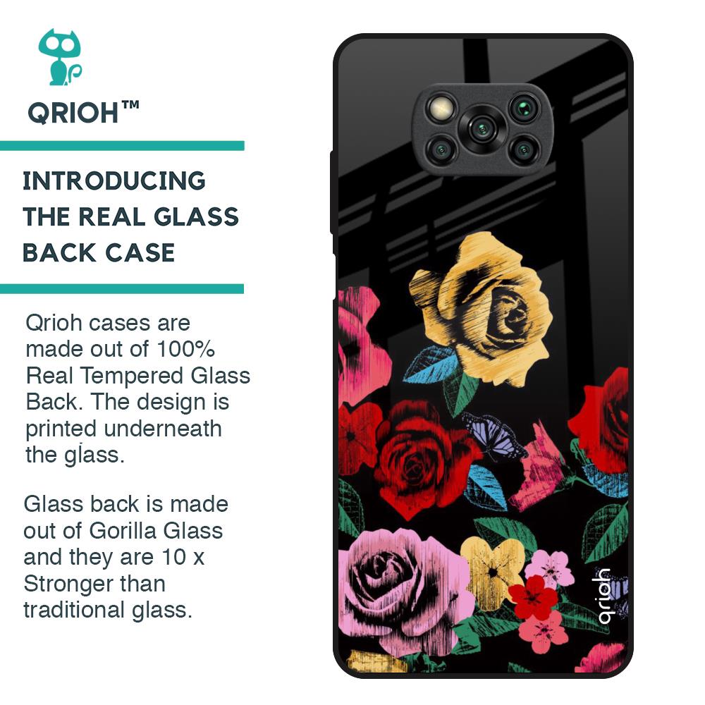 Floral Decorative Glass Case For Poco X3