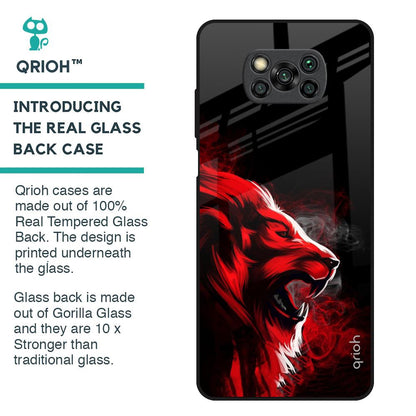 Red Angry Lion Glass Case for Poco X3