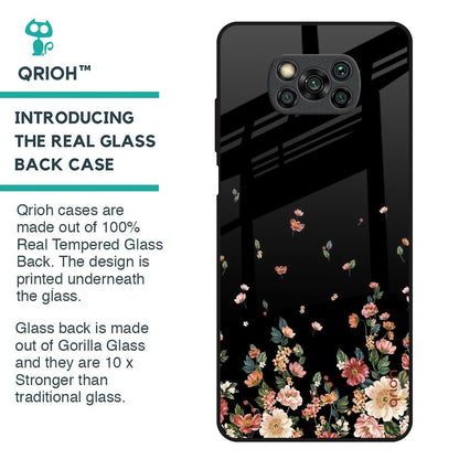 Floating Floral Print Glass Case for Poco X3
