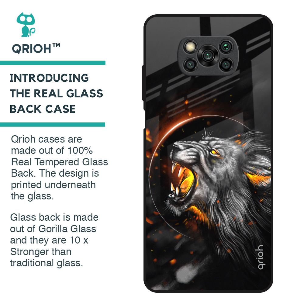 Aggressive Lion Glass Case for Poco X3