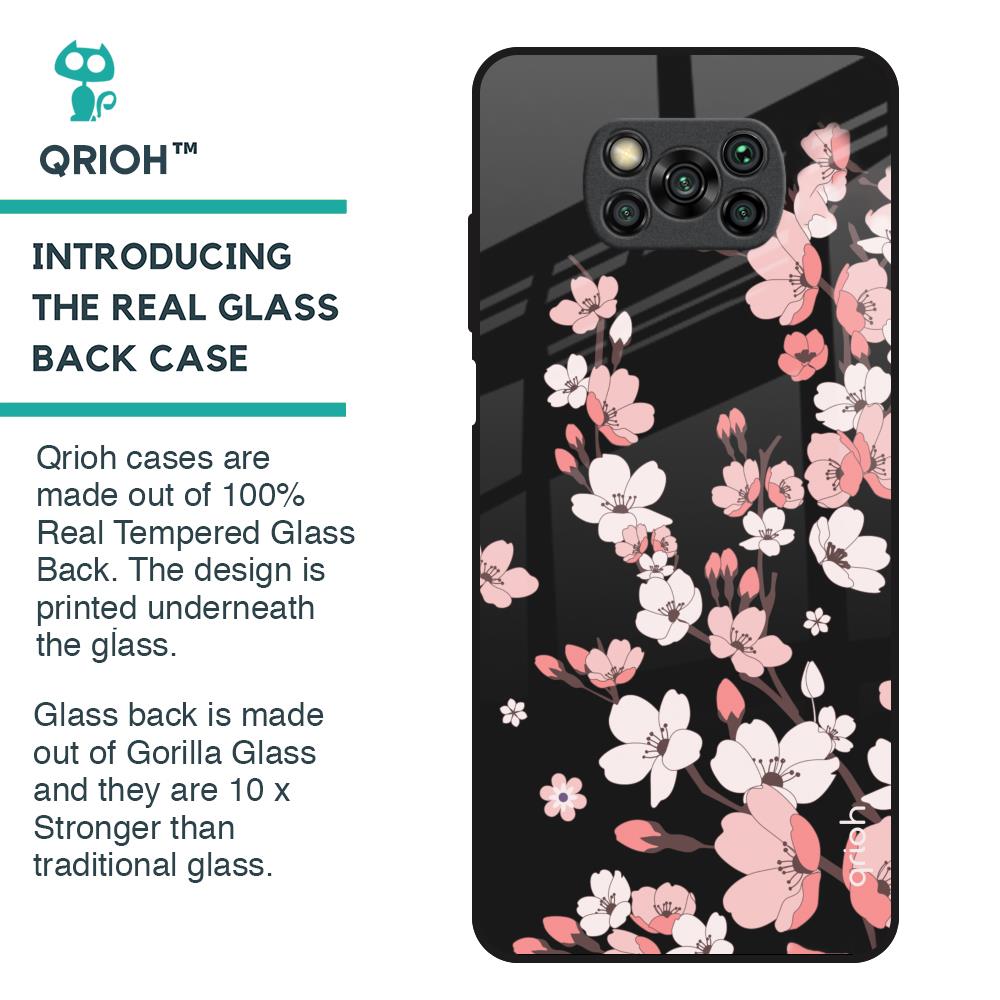 Black Cherry Blossom Glass Case for Poco X3