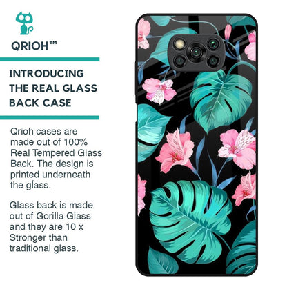 Tropical Leaves & Pink Flowers Glass Case for Poco X3