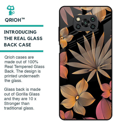 Lines Pattern Flowers Glass Case for Poco X3