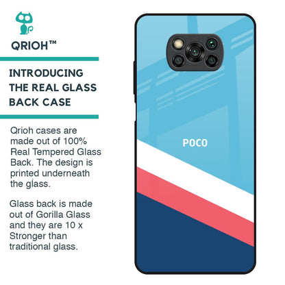 Pink & White Stripes Glass Case For Poco X3