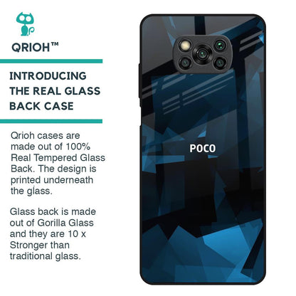 Polygonal Blue Box Glass Case For Poco X3