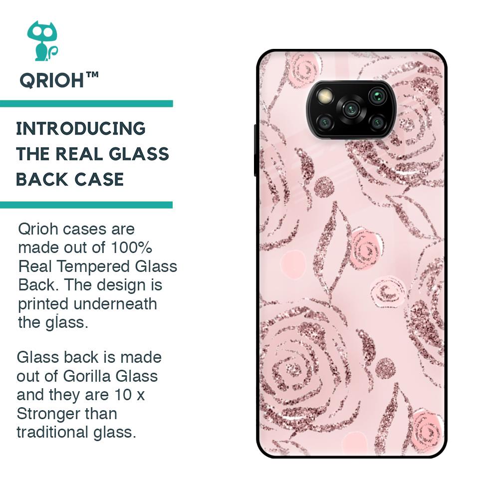 Shimmer Roses Glass case for Poco X3