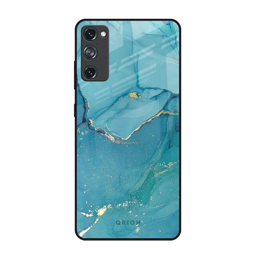Blue Golden Glitter Samsung Galaxy S20 FE Glass Back Cover Online