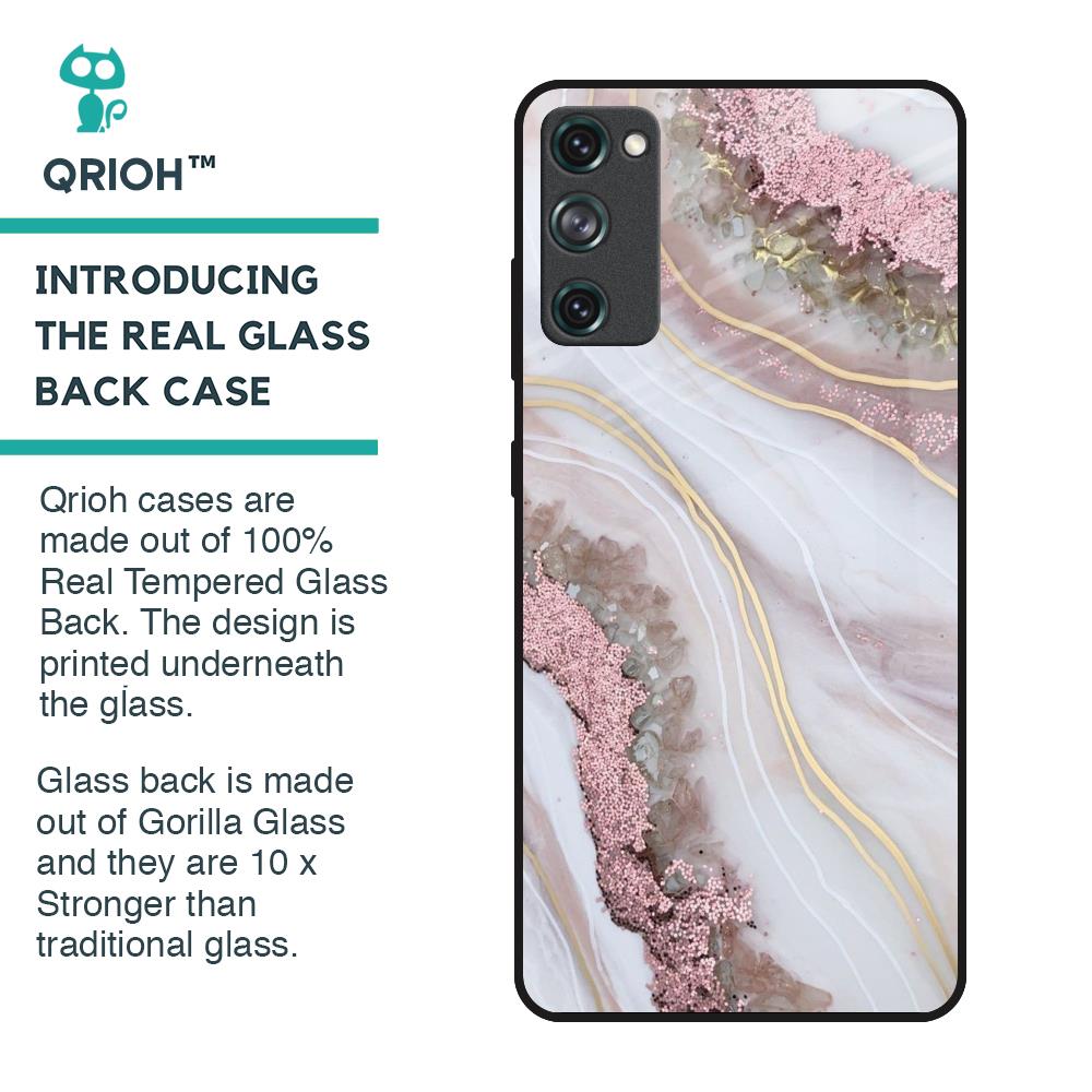 Pink & Gold Gllitter Marble Glass Case for Samsung Galaxy S20 FE