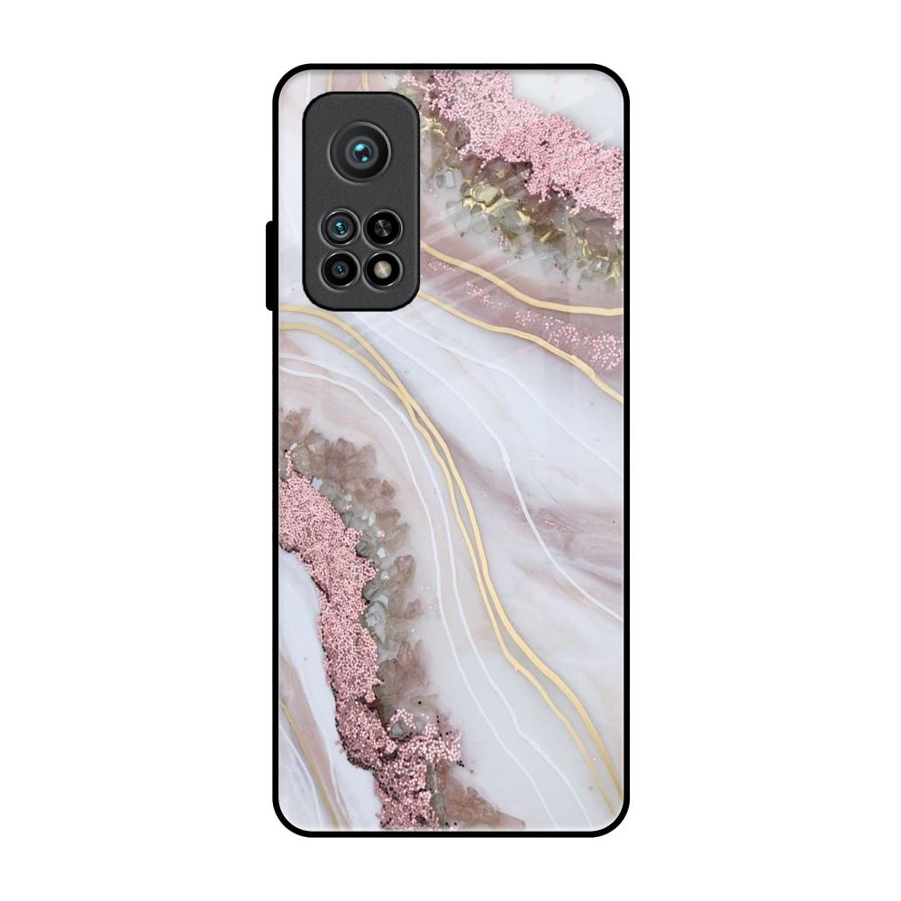 Pink & Gold Gllitter Marble Xiaomi Mi 10T Pro Glass Back Cover Online